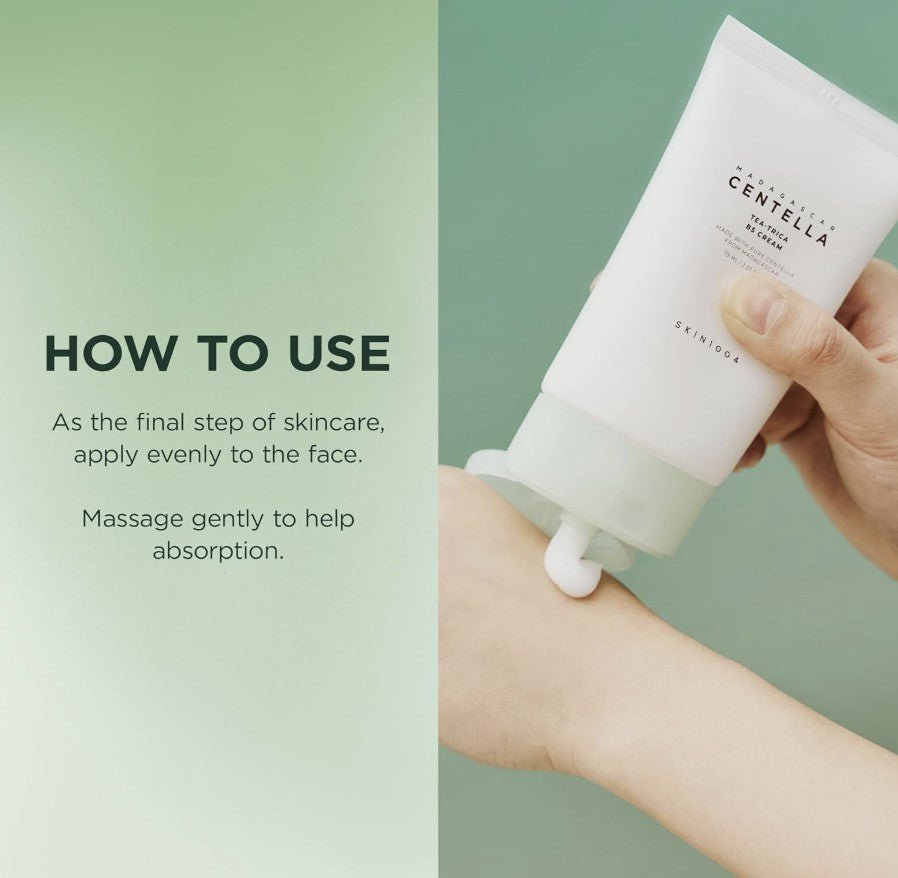 SKIN1004 Tea-Trica B5 Cream 75ml appliceras på huden för att ge lugn och återfuktning.
