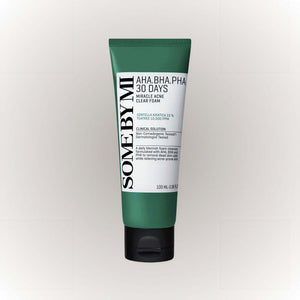SOME BY MI AHA BHA PHA 30 Days Miracle Acne Clear Foam 100ml tube with deep cleansing formula for skin clarity.
