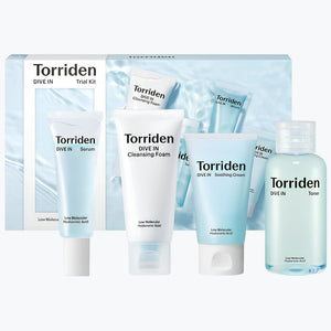 Hudvårds-kit Torriden Dive In med fyra tuber och en flaska