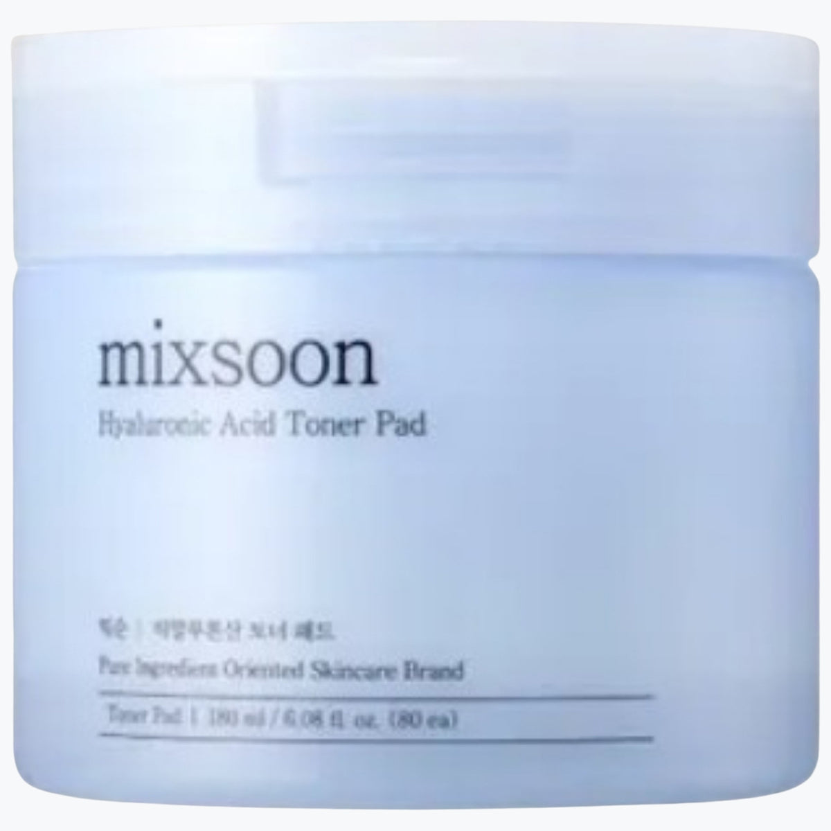 mixsoon hyaluronsyra toner pads-burk, lockad behållare med etikett