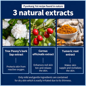 Infografik med tre naturliga extrakt för torr hudvård