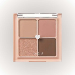 rom&nd Better Than Eyes #01 Dry Mango Tulip fyrpalett med varma persikotoner och skimrande nyanser.