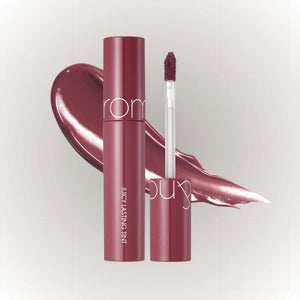 rom&nd Juicy Lasting Tint #06 Figfig med applikator och färgfläck.